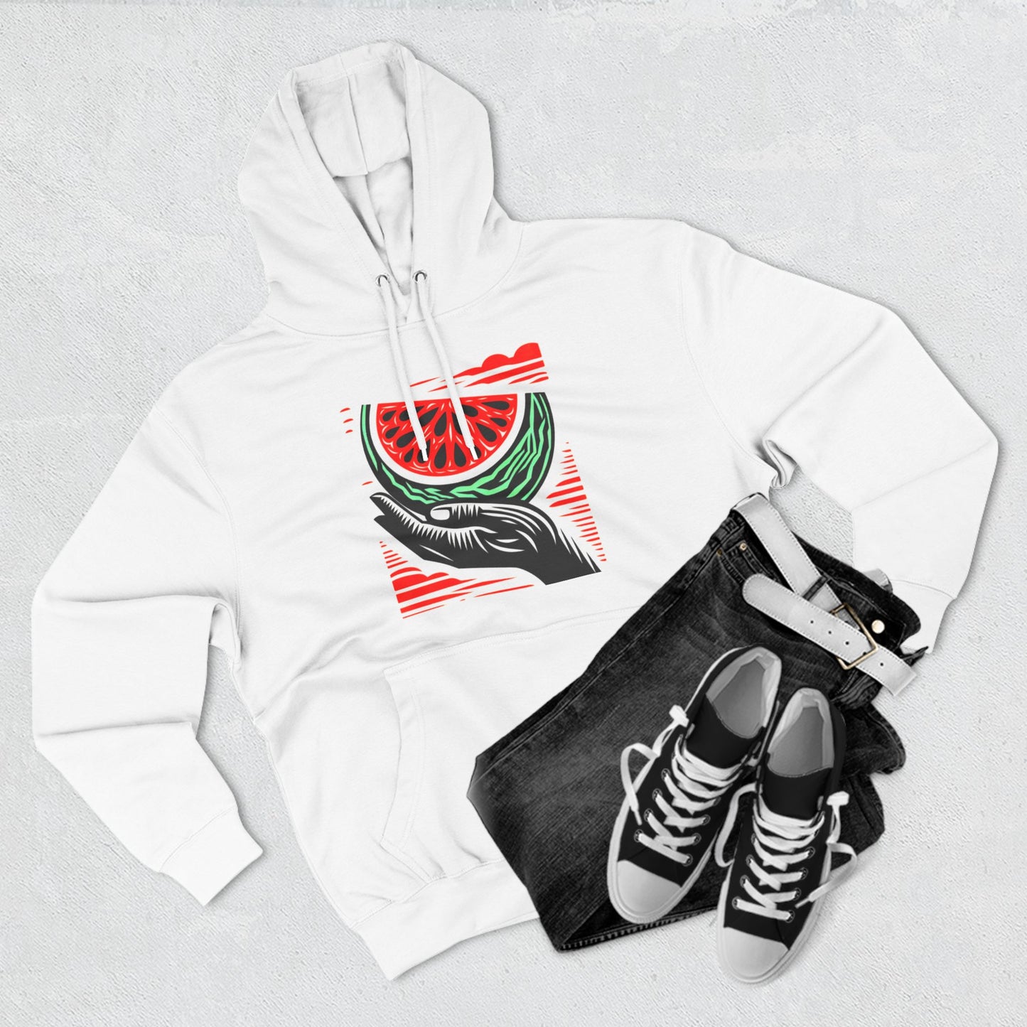 Handheld Melon Three-Panel Fleece Hoodie